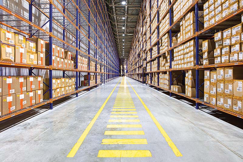 Rows of shelves with boxes ; Shutterstock ID 400674121